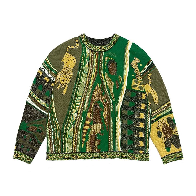 Maglione girocollo lavorato a maglia in stile etnico a contrasto vintage, con ritratto, in jacquard, taglia grande_voghion.com