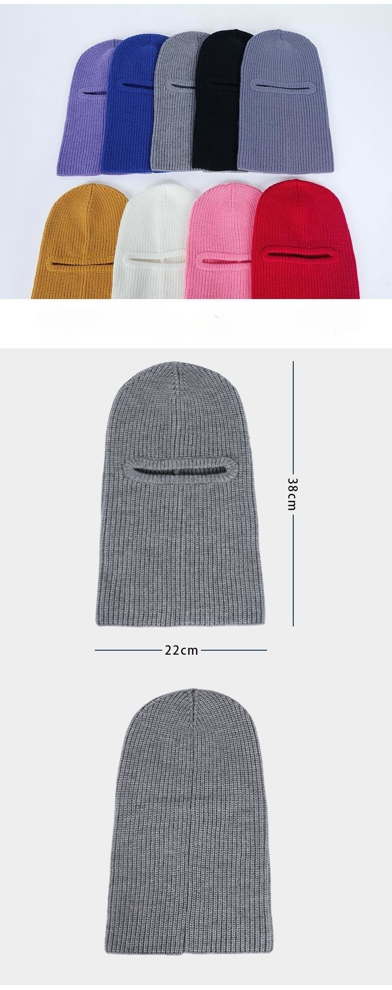 Winter-Unisex-Skimütze mit Kapuze, verdickter, warmer, einfarbiger Strick-Lätzchen, Mehrzweck-Stirnband, Mützenhals-Set_voghion.com