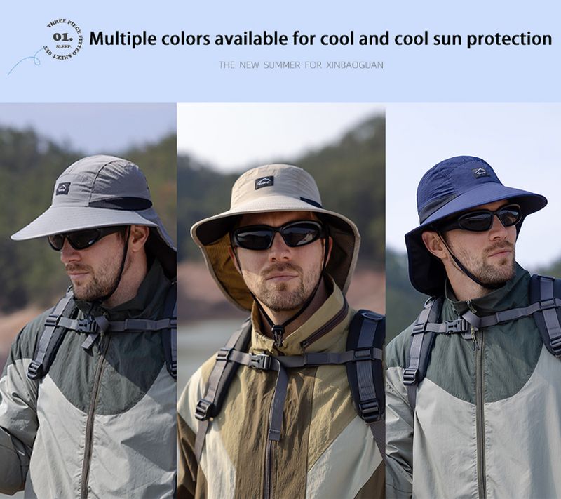 Hot Sale Xioguan 100% polyester 9249 summer men's and women's large brimmed shawl fisherman quick drying breathable sunshade hat_voghion.com