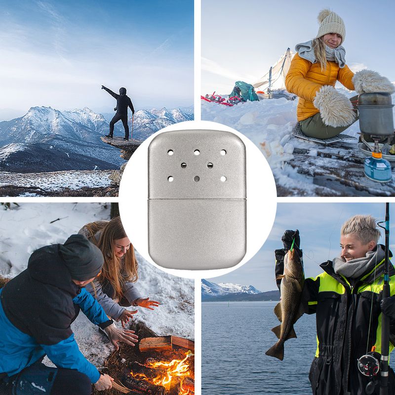 Calentador de mano reutilizable de aleación de zinc, pequeño y práctico, ideal para actividades al aire libre como caza, camping y pesca._voghion.com