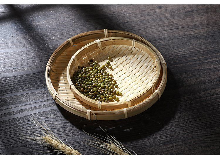 Handgemachtes gewebtes Trockentablett aus Bambus, Aufbewahrung, runder gedämpfter Brötchenkorb für Gemüse und Obst im Bauernhausstil, nicht porös, für Zuhause_voghion.com