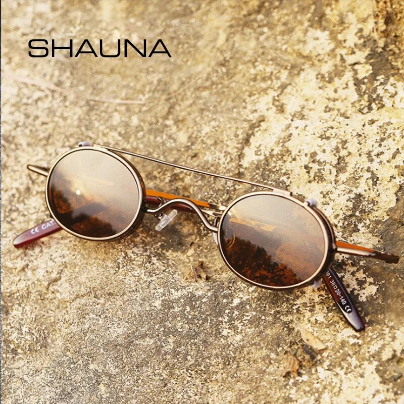 SHAUNA Punk Styles Women Small Oval Sunglasses Fashion Men Removable Clip Dual Use Blue Mirror/Clear Lens Glasses UV400_voghion.com