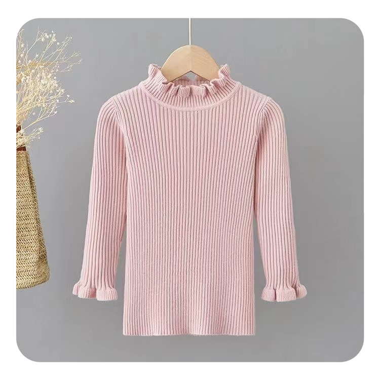 Girls' Autumn And Winter Wooden Ear Edge Sweater Base Shirt All Knitted Base Shirt In The High Collar Bottom Of The Inner Coat_voghion.com