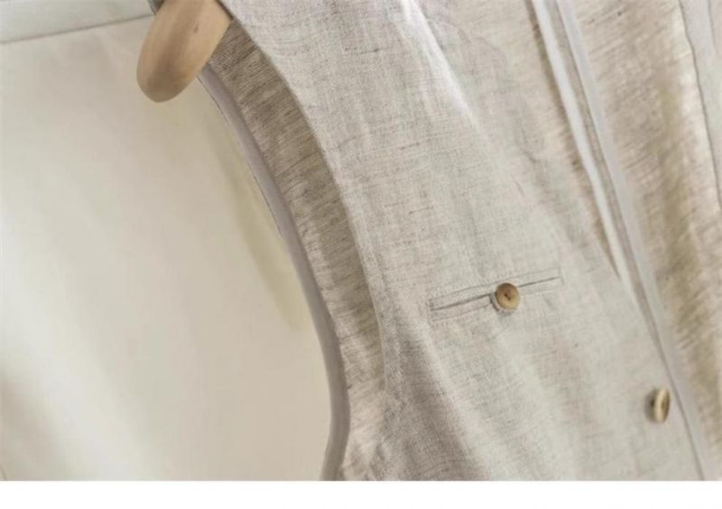 Veste blazer sans manches en lin à col en V, style britannique vintage artistique, pour femme, collection été 2024._voghion.com