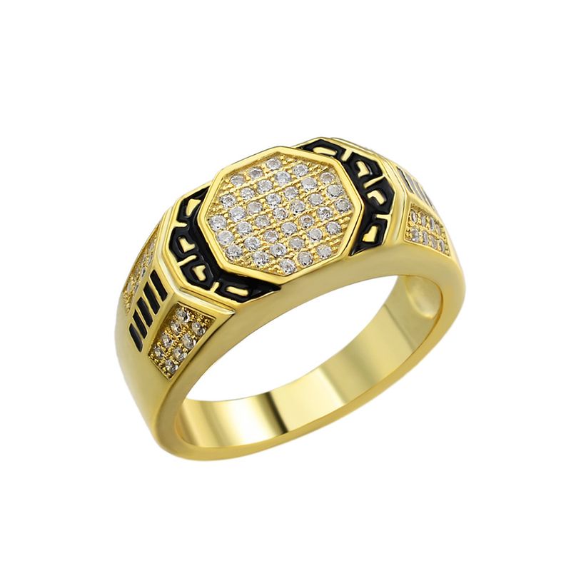Anello da uomo nero con zirconi intarsiati in argento, stile hip-hop, con catena cubana_voghion.com