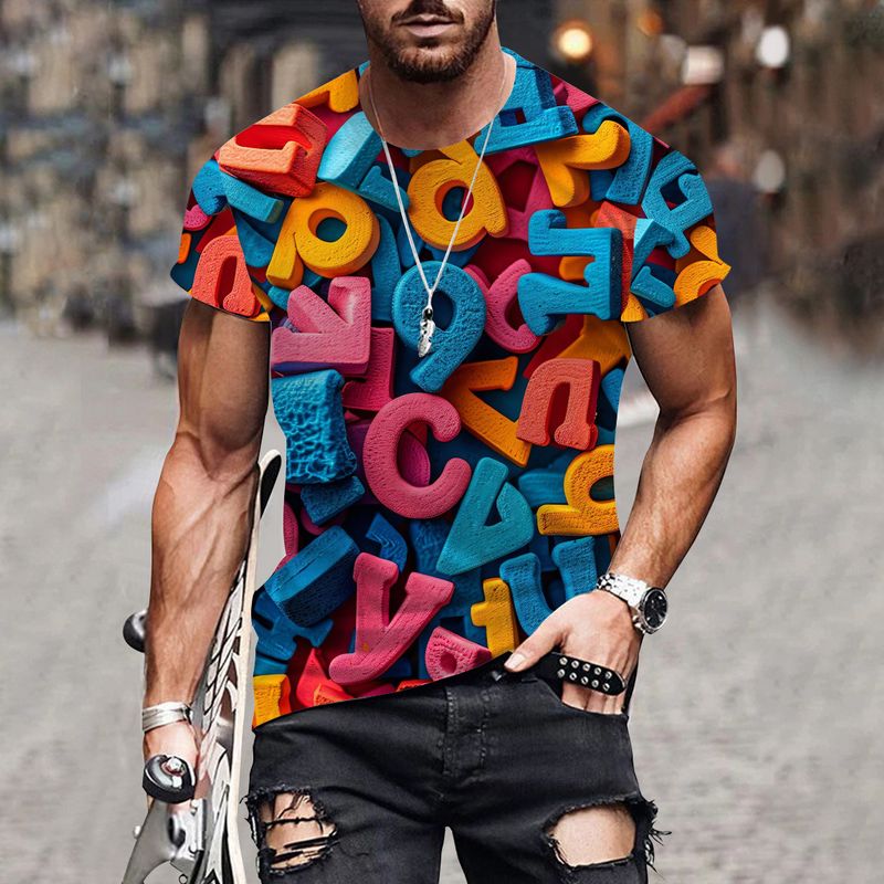 2024 Heißer Verkauf 3D Digitaldruck Sommer Neuer Trend Kreatives Kurzarm-T-Shirt für Männer_voghion.com
