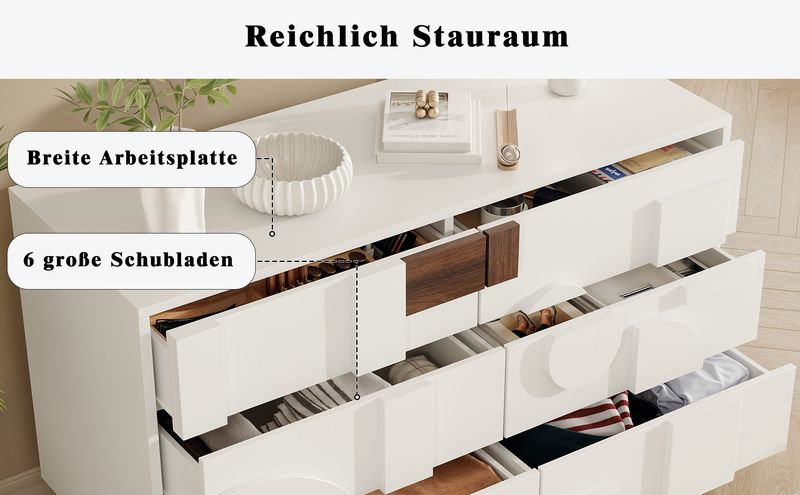 Credenza Weiß Mit Geometrischen Türen, funzione Push-to-Pop, Massivholzbeine_voghion.com