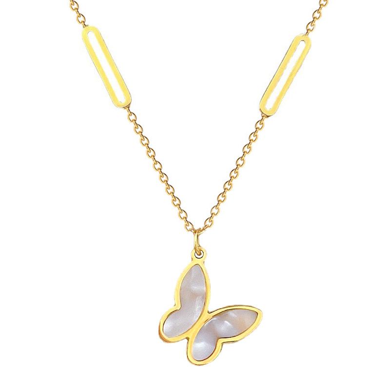 【 Full Body Titanium Steel 】 Beimu Butterfly Personality Minimalist Gold Necklace In The Wind Furnace Female INS Mesh_voghion.com