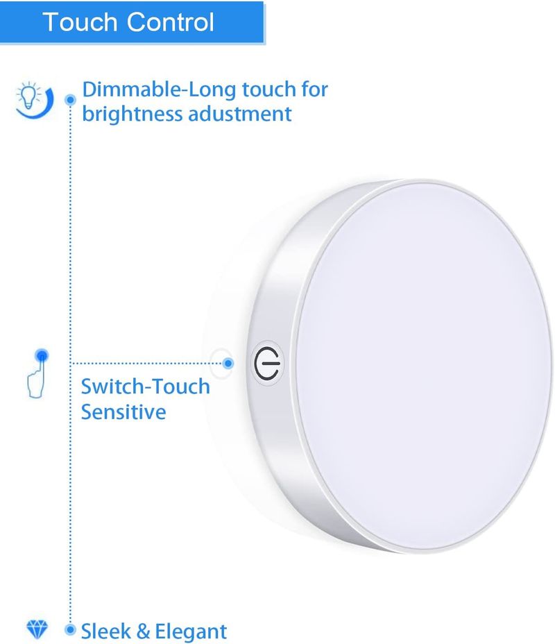 Luz noturna de toque com luz branca regulável, bateria de 1000 mAh recarregável para estudo, quarto, armário, guarda-roupa, luz LED_voghion.com