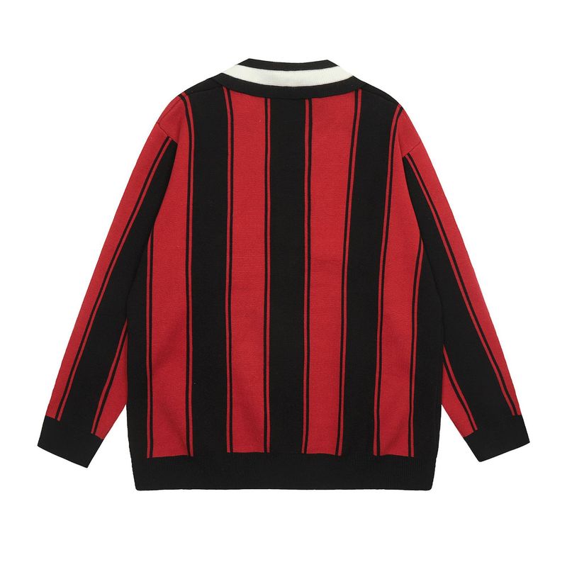 Pull à rayures verticales en jacquard à blocs de couleurs pour homme, style décontracté, col rabattu, de marque américaine tendance_voghion.com