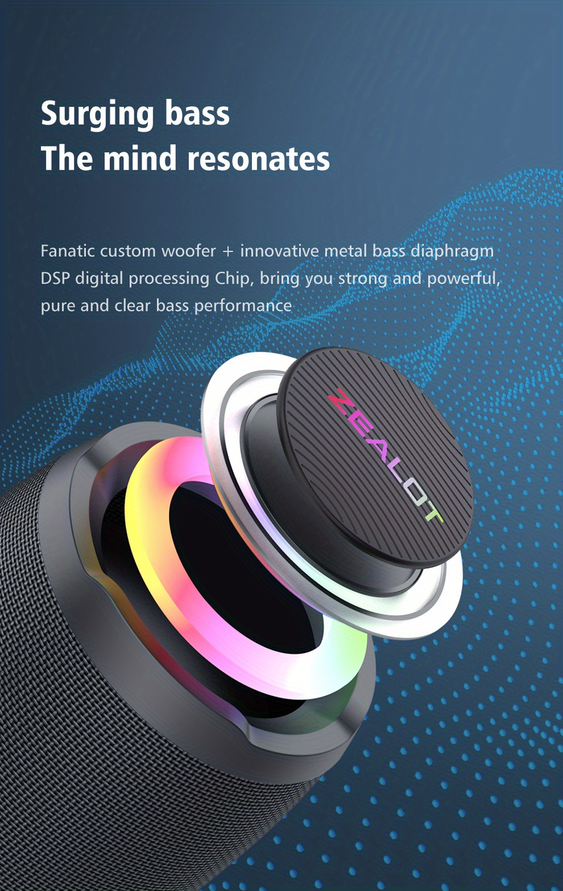 ZEALOT S49 10W BT trådlösa högtalare, bärbar utomhushögtalare för subwoofer Vattentät IPX 7, trådlös högtalare, dubbla_voghion.com