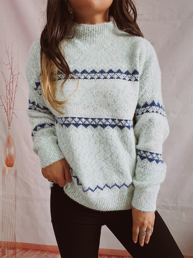 Pull tricoté à manches longues et col roulé pour femme, pull épais en chenille, motif flocon de neige, automne et hiver_voghion.com