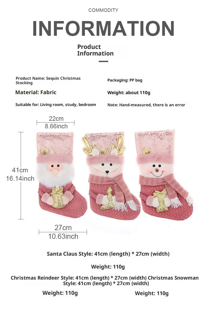 001 Qiaoding Grenzüberschreitender Weihnachtsschmuck mit Pailletten und Plüsch, z. B. als Weihnachtsstrumpf, Süßigkeitentüte oder Hängeornament für Kinder_voghion.com