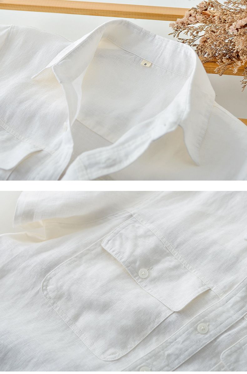 Abbigliamento maschile Lino estivo Abbigliamento maschile Camicia in lino con tasca applicata e risvolto Manica corta Semplice e comoda Camicia in lino fresco F012_voghion.com