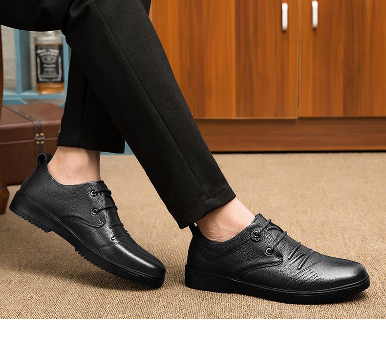 Chaussures décontractées à bout rond pour hommes, chaussures simples, chaussures en cuir pour hommes, chaussures à lacets à bout peu profond_voghion.com