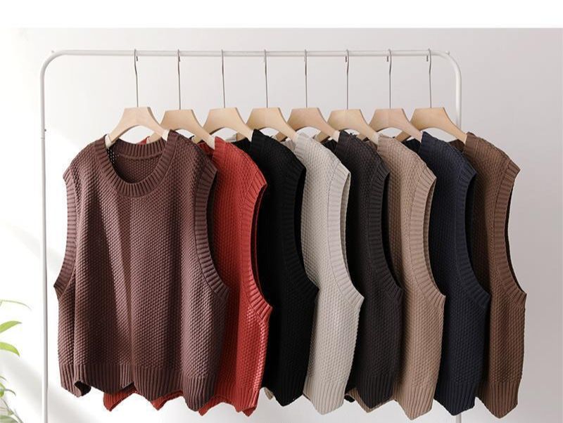 K Women's Knitted Vest; Pure Color, Loose, Round Neck, Irregular Pullover Short Cardigan._voghion.com