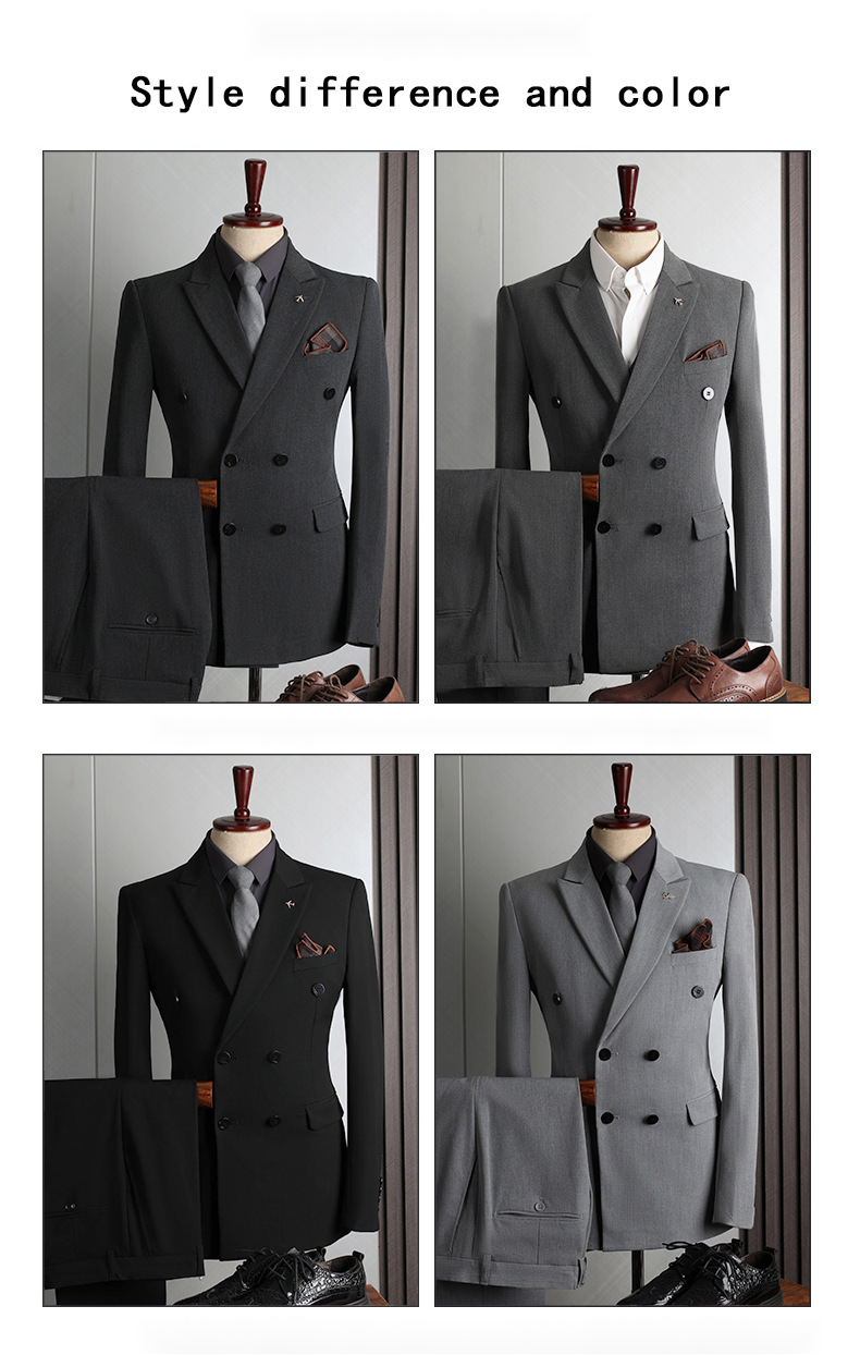 Herrenbekleidung Anzug Zweireihig Herren, Formelle Kleidung Business, Freizeit, Mode, Koreanische Version, Slim Fit, Große Größe, Bankett, Hochzeit, Klein_voghion.com