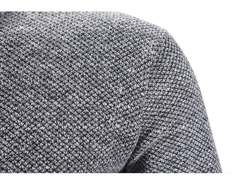 Autumn Winter Thick Knitted Solid Color Zipper Mock Neck Slim Fit Knit Sweater Men Casual Pullover Man_voghion.com