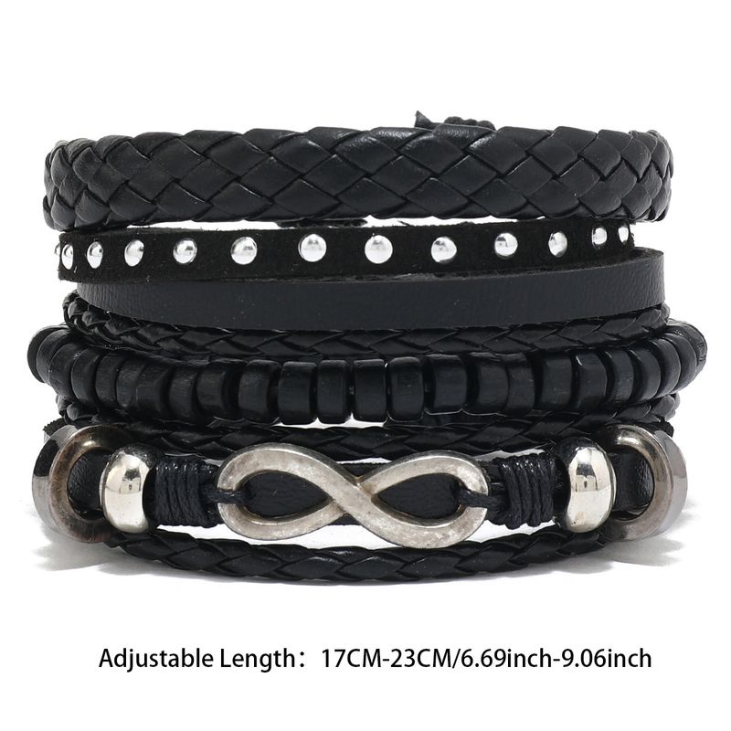 6/4 Stéck 3-Stil PU Holzperlen Geflochtene Liederarmband fir Männer Vintage Life Holzperlen Moud Männerarmband_voghion.com