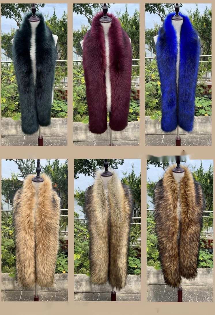 Vielseitiger langer Schal mit Fuchs-Waschbär-Motiv, warmer Pelz-Nackenwärmer für Damen im Winter_voghion.com