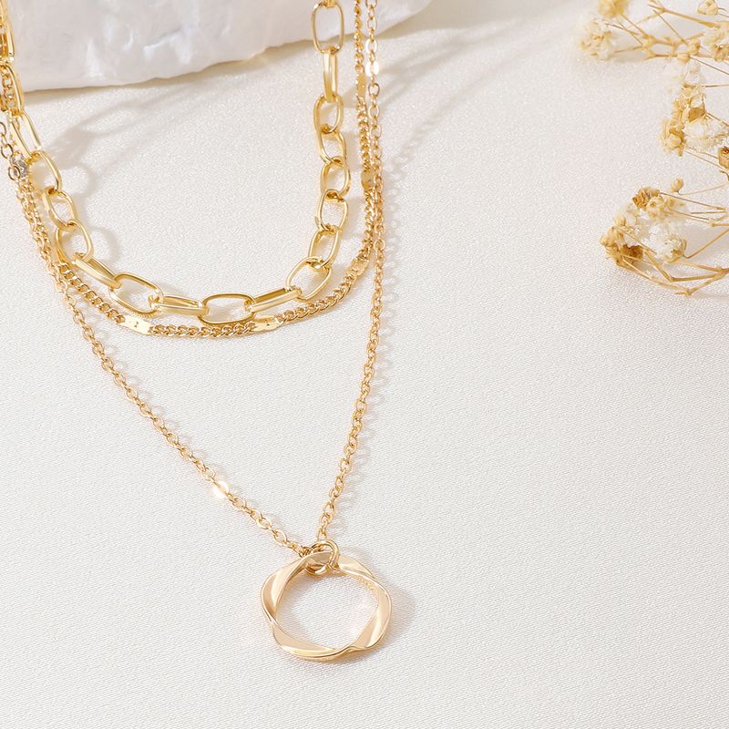 ins Style Exaggerated Thick Chain Stacked Necklace Women's Punk Hip-Hop Circle Pendant Multi-Layer Alloy Necklace Trendy_voghion.com
