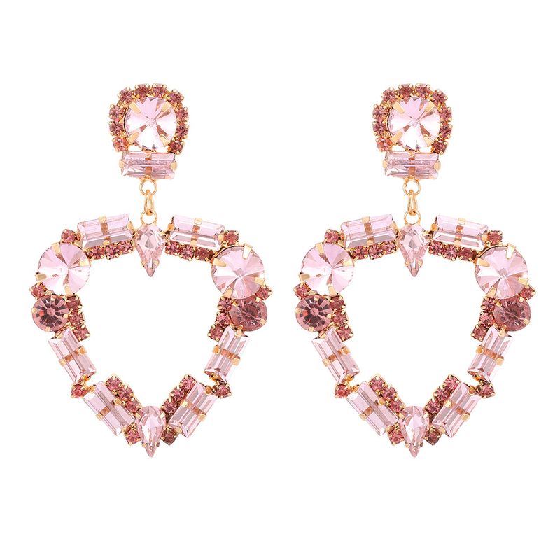 Orecchini a bottone, orecchini pendenti a forma di cuore grande, orecchini in vetro con diamanti lucidi e temperamento_voghion.com