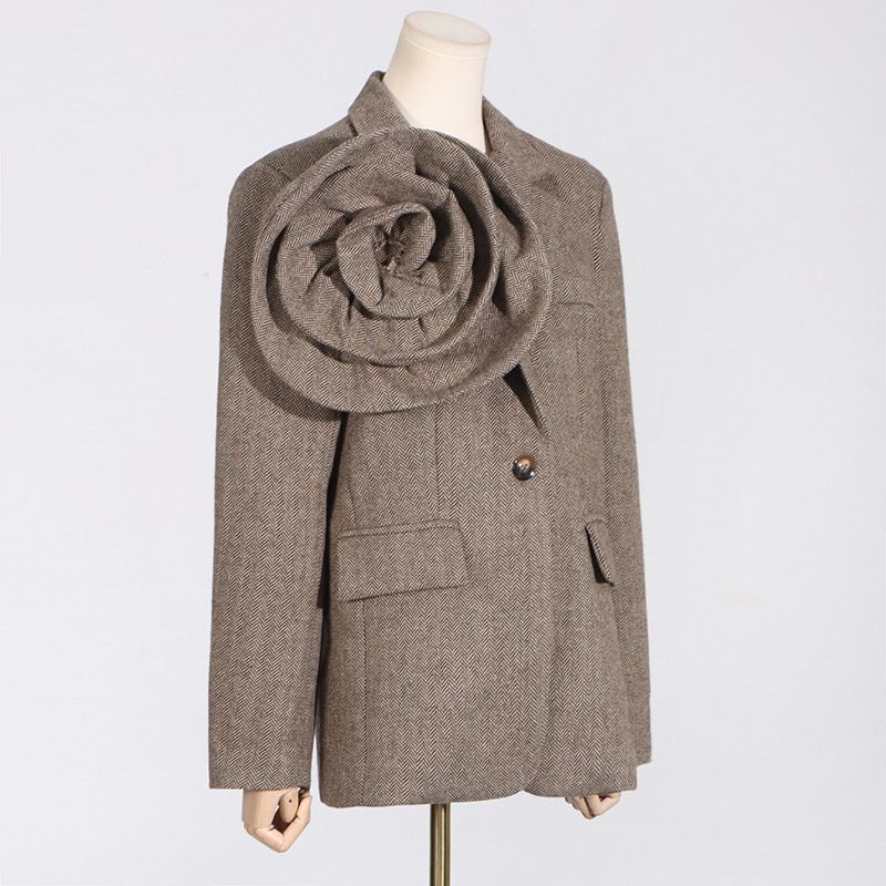 Wom's Clothing Spring New Artistic Retro Three dimsional wer Loose Design One button Solid Color Suit Jacket for_voghion.com