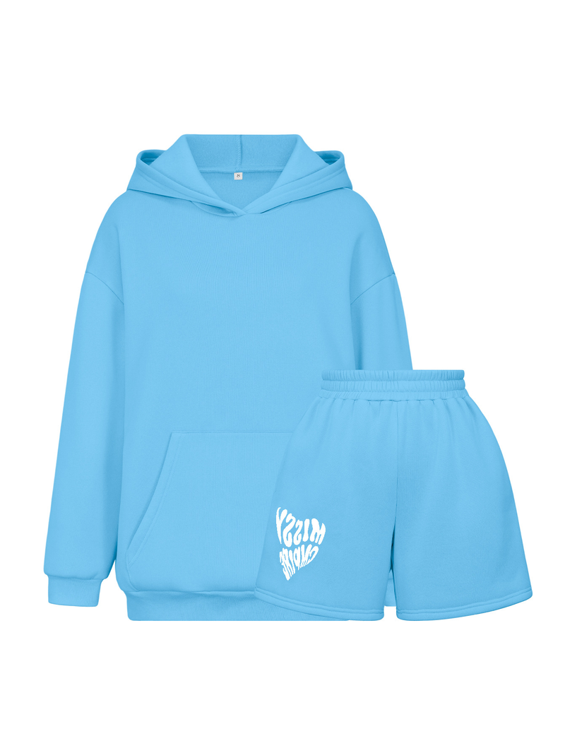 Damenbekleidung neuer Sweatshirt-Shorts-Anzug modischer Sport-LOGO Langarmpullover mit Kapuze Sweatshirt zweiteilig_voghion.com