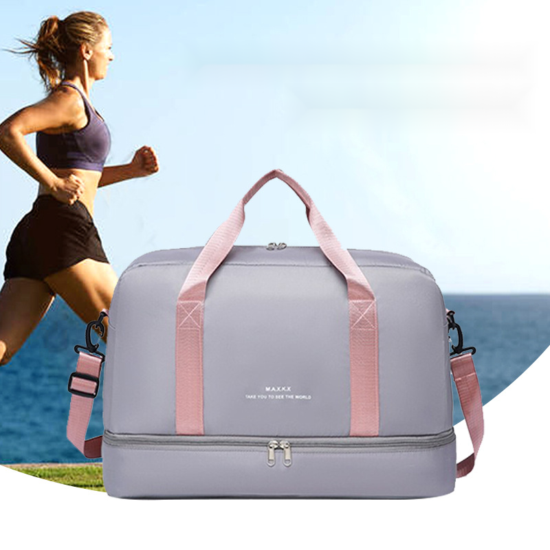 Fitness taška přes rameno, velkokapacitní samostatná přihrádka na boty, luxusní dámský pocit, oddělení suchého a mokrého oblečení._voghion.com