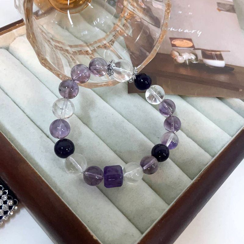 Perlenarmbänder Neun Lila Feuer Natürliches Amethyst-Armband Nationaler Stil Kleine Rote Multi-Schatz-Handornamente Original Weißes Kristallarmband_voghion.com