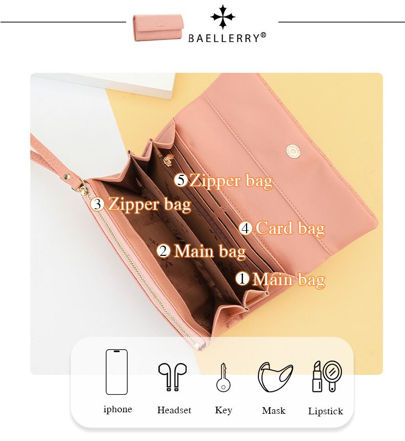 Baellerry nuovo portafoglio da donna lungo trapuntato grande capacità fibbia pochette alla moda borsa per cellulare_voghion.com