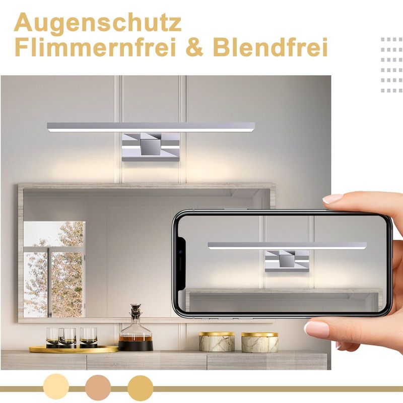 Glitzerlife LED Spiegelleuchte Bad Spiegellampe - Badleuchte Wand 40CM 8W IP44 Wasserdicht Chrom Modern Neutralweiß 4000K Badlampe Wandmontage Für Badschrank_voghion.com