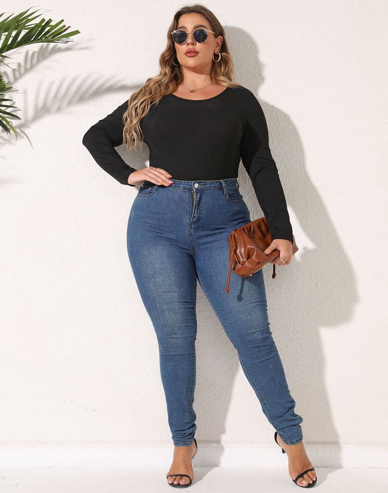 Body a maniche lunghe semplice da donna taglie forti_voghion.com