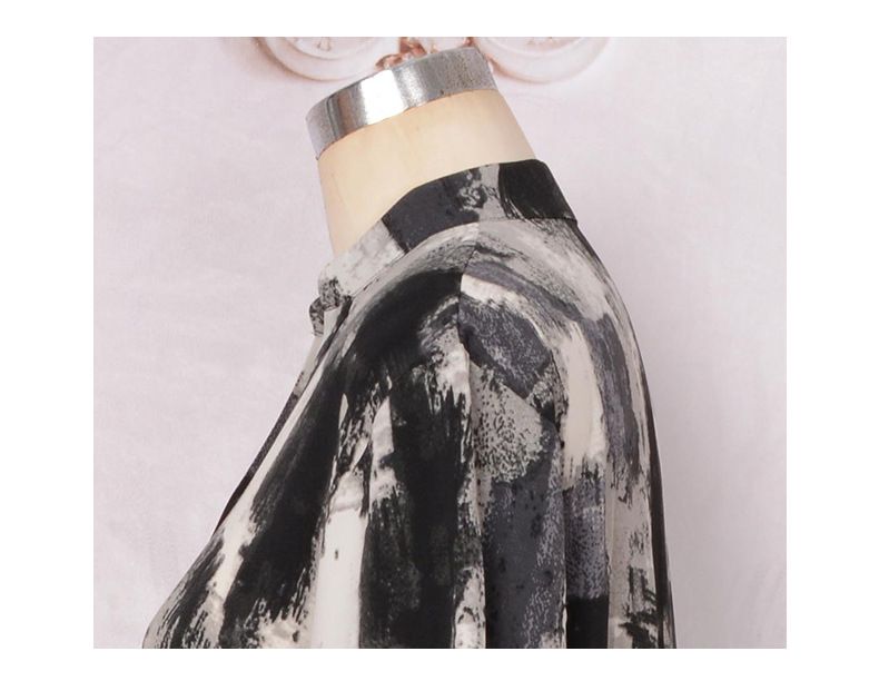 2025 Women's Ink Style Dress With Stand Up Collar And Slim Fit Long Dress, Muslim Islamic Kaftan Clothing 6Be_voghion.com