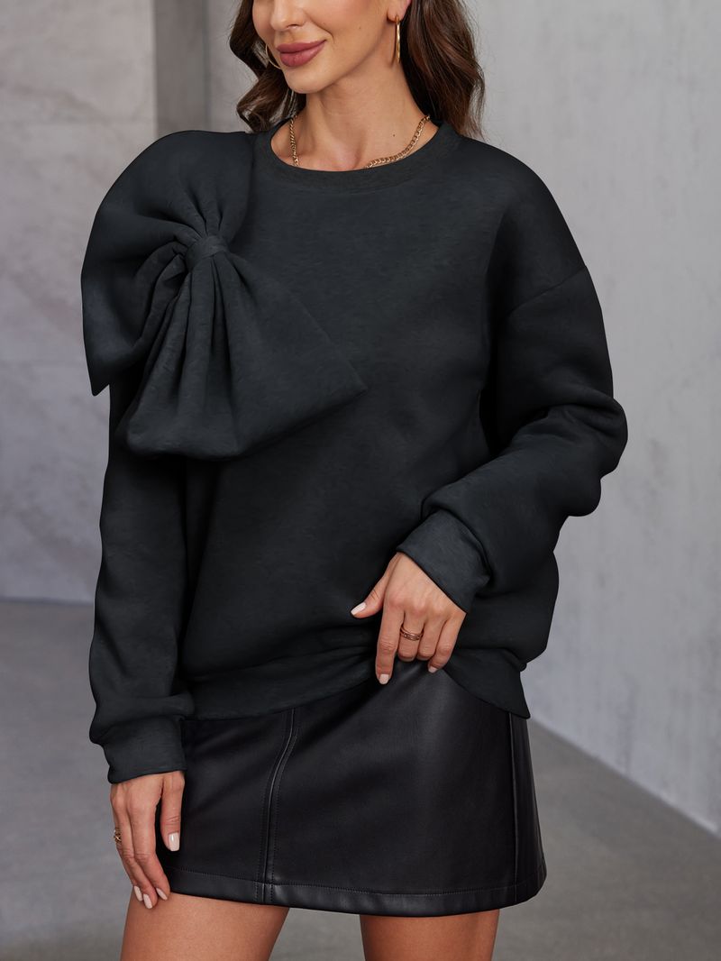 Women's With High-End Feel, European Style, Loose Fit, Slimming, Bowknot, Long Sleeve Sweatshirt For Spring And Autumn_voghion.com