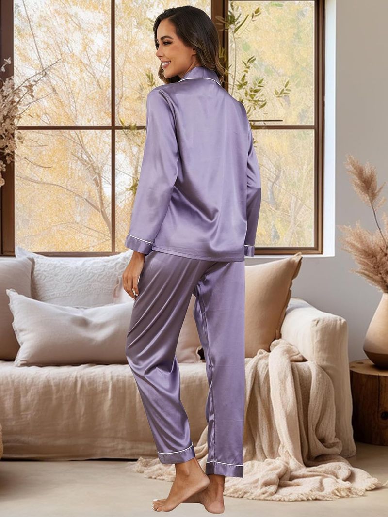 Grenzüberschreitende unabhängige Station Neue Ice Silk Pyjamas Damen Zweiteiler Langarm Seide Plus Size Damen Homewear_voghion.com