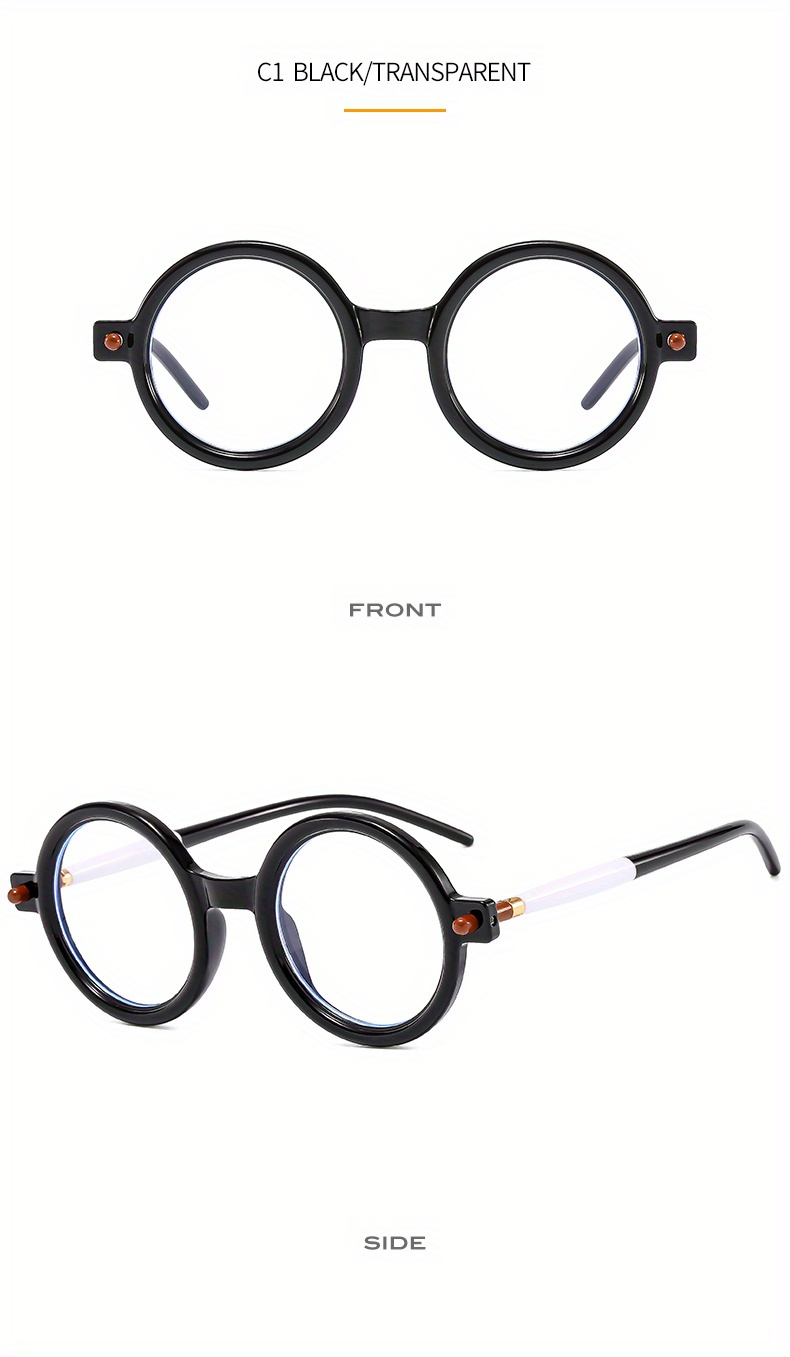 Men's Round Frame Flat Lens Trendy Mixed Color PC Glasses Vintage Decorative Eyewear_voghion.com