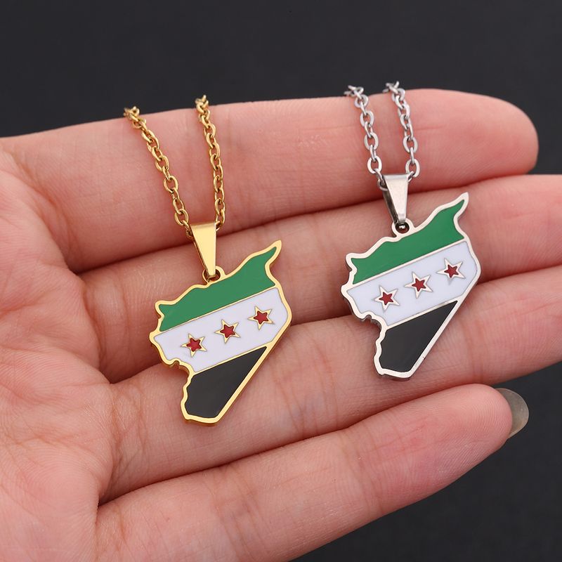 Collana con mappa e bandiera dell'esercito siriano libero in acciaio inossidabile, accessori per catene di maglioni per coppie da uomo e da donna_voghion.com