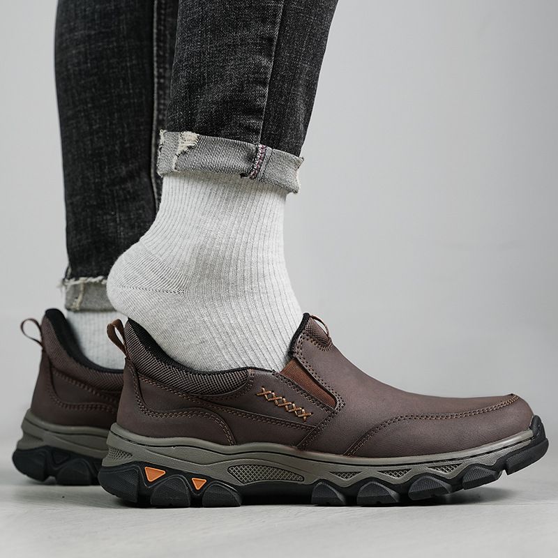 Nuove scarpe casual da uomo in pelle, resistenti all'usura, in gomma PU, senza lacci e slip-on_voghion.com