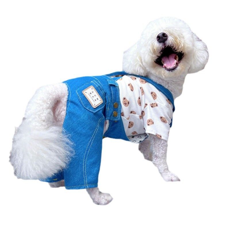 Dog Denim Overalls Spring And Autumn Versatile Pet Clothes Teddy Bichon Pants Gift_voghion.com