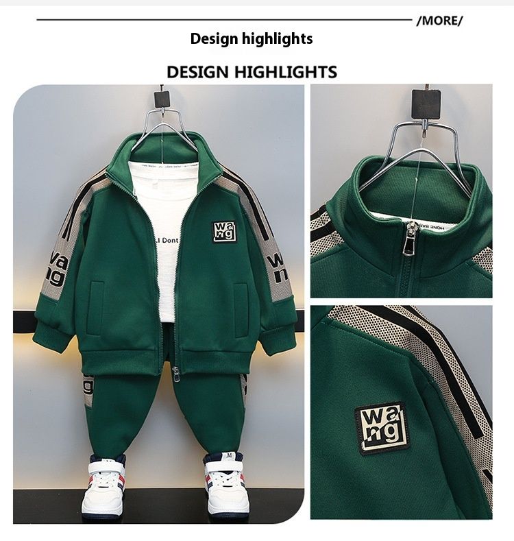 Ensemble Cardigan pour garçons, nouvelle édition coréenne pour enfants, beaux garçons et bébés, vêtements de printemps décontractés deux pièces, automne 2024_voghion.com