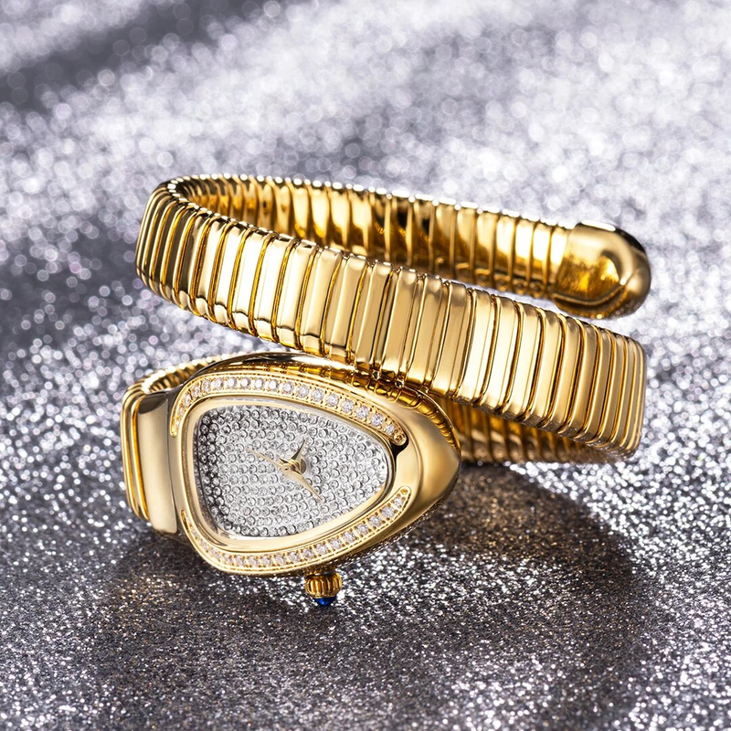 Fahion Brand MISSFOX Gold Snake Women Watch Full Steel Quartz Writwatche Hip Hop Diamond Jewelry Bracelet Lady_voghion.com