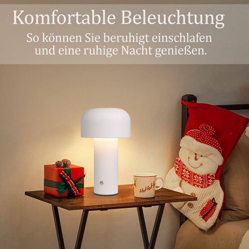 Glitzerlife LED Nachttischlampe Tischlampe Kabellos - Weiß 2W Tischleuchte Akku Dimmbar Schreibtischlampe Aufladbar Pilzlampe Klein Nachtleuchte Modern Metall_voghion.com