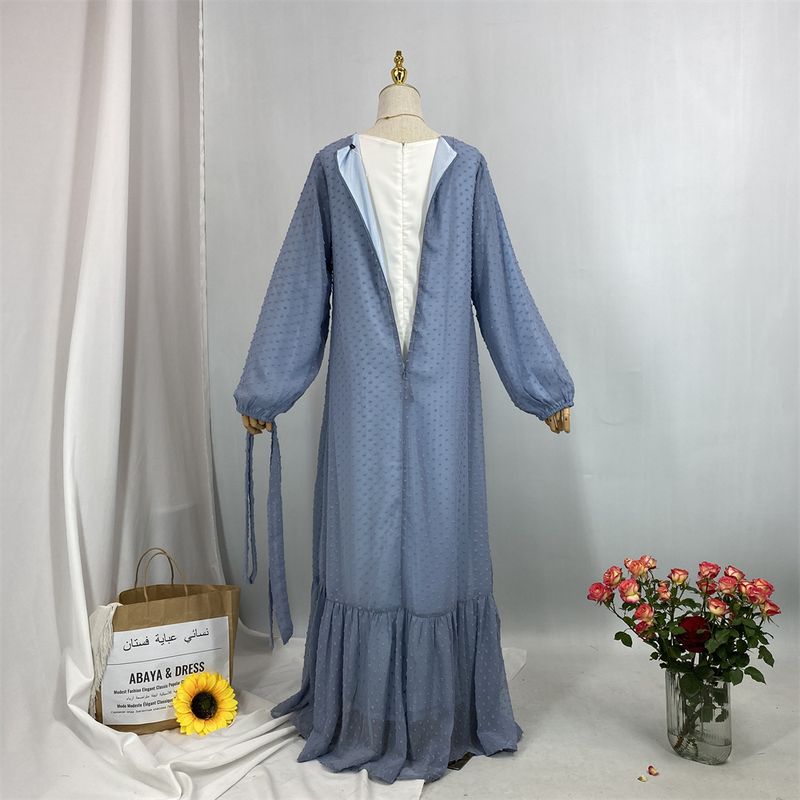Laatste moderne mode Ruffle Polka islamitische kleding Kaftan met voering Vrouwen moslim Maix Casual jurk Abaya_voghion.com