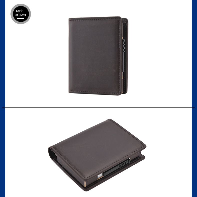 Nova moška kratka denarnica, avtomatsko odpiranje, aluminijasta zlitina, etui za kartice, proti kraji, krtača, protimagnetni etui za kartice_voghion.com