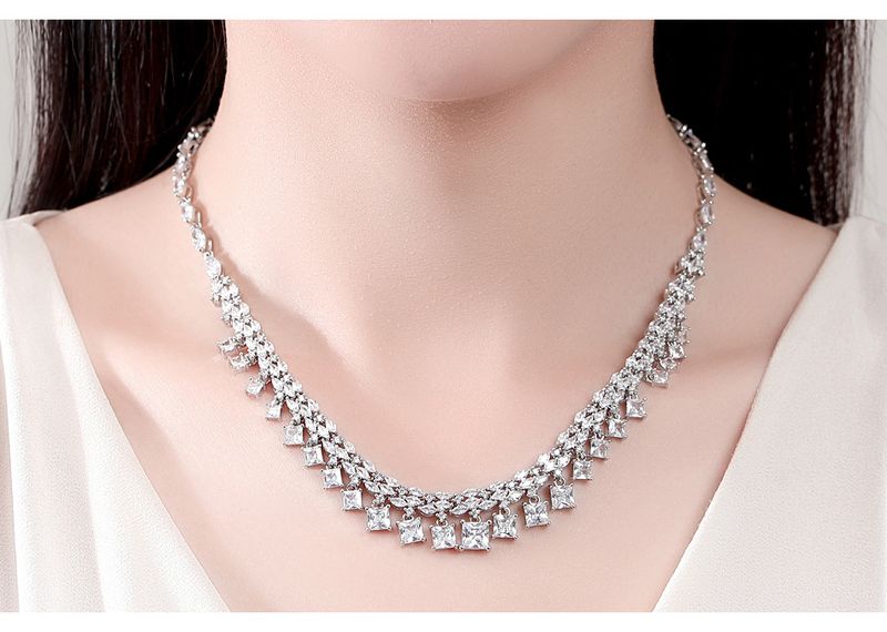 Set di gioielli da donna, elegante collana geometrica per matrimonio, festa, abito da sera, moda, stile minimalista, tonalità argento_voghion.com