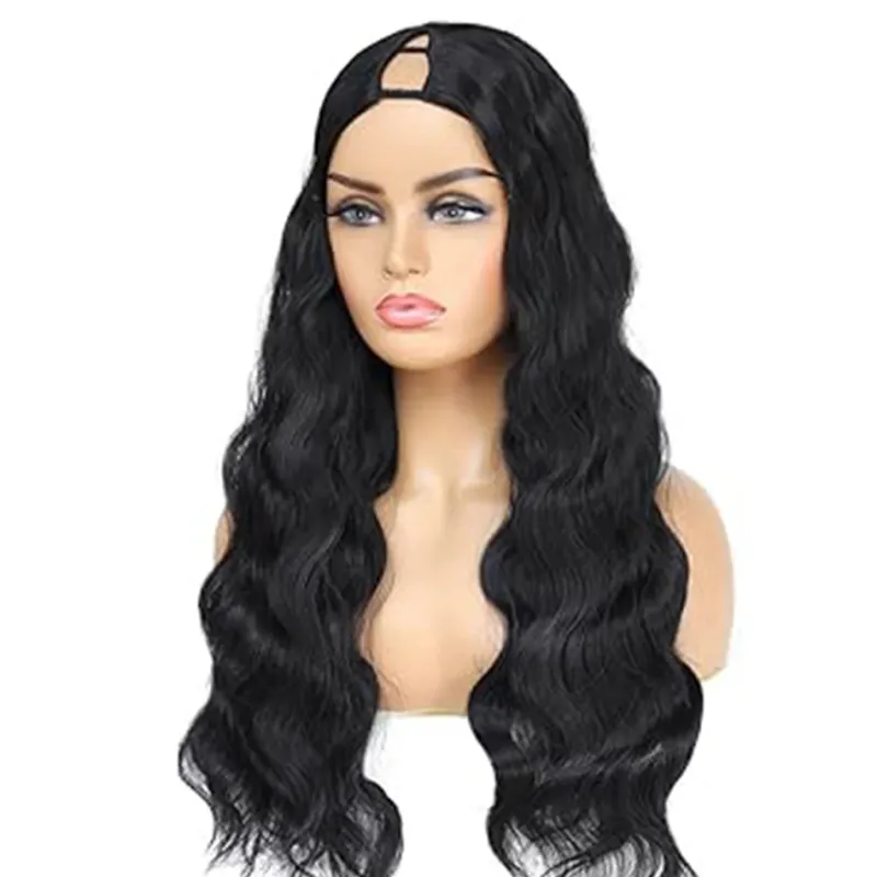 Pelucas de cabello humano con ondas corporales y parte en V, peluca brasileña Remy con clip para mujer_voghion.com
