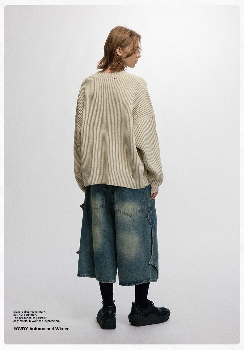 Pull à lettres style American Ins #OVDY avec position d'os ancienne, aiguille vide, pull en tricot début d'automne, unisexe_voghion.com