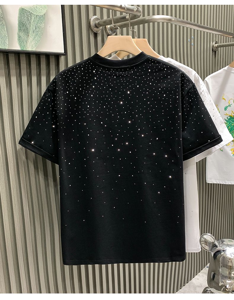Marca de moda europea de moda ligera de lujo para hombres, pantalones cortos de Internet, celebridades, nicho, diamantes calientes, cuello redondo de alta gama_voghion.com