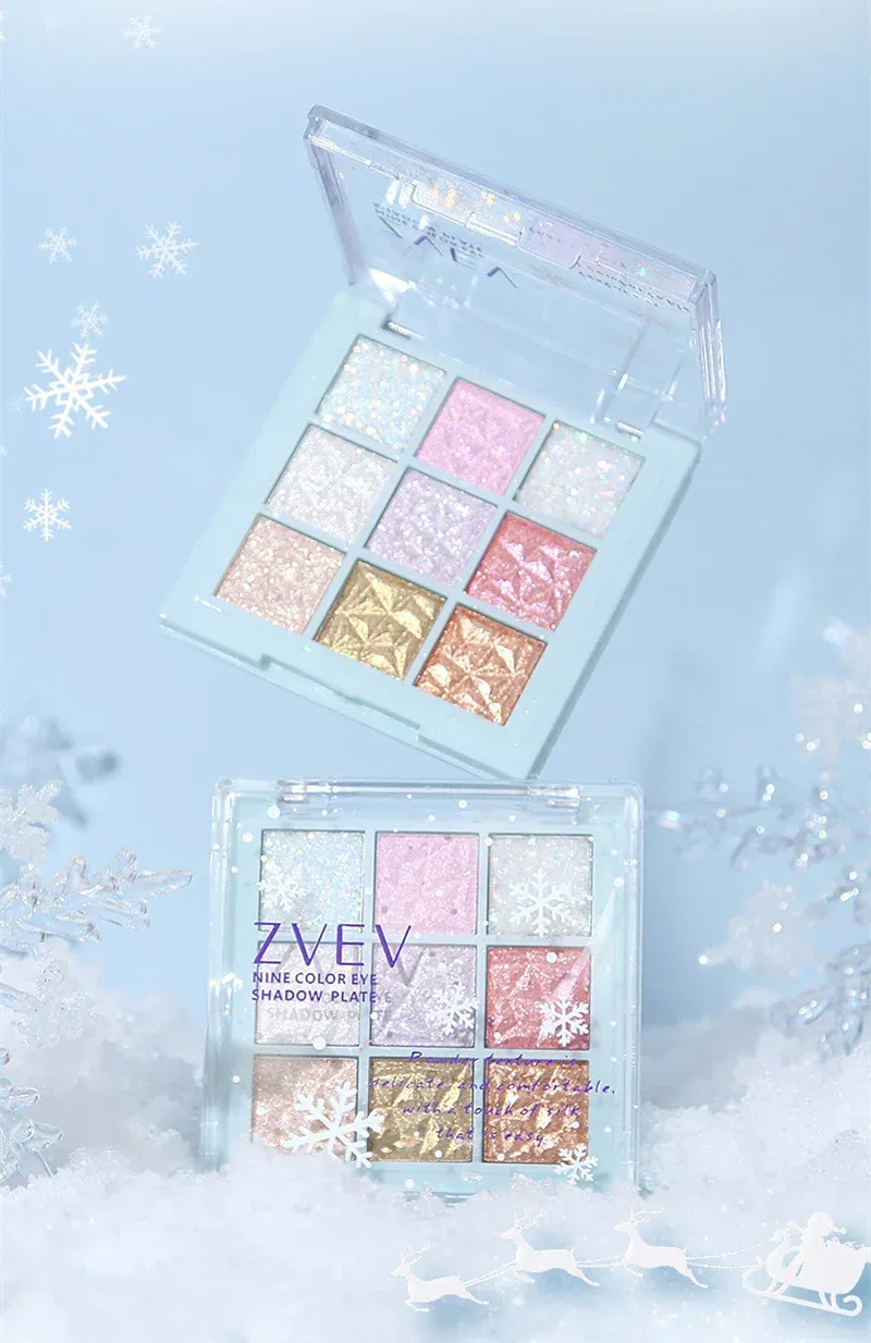 9 Colors Glitter Snowflake Eyeshadow Palette Dream Girl Pearly Eye Shadow Matte Matte Highlights Cool Tone Charming Eyes Makeup_voghion.com